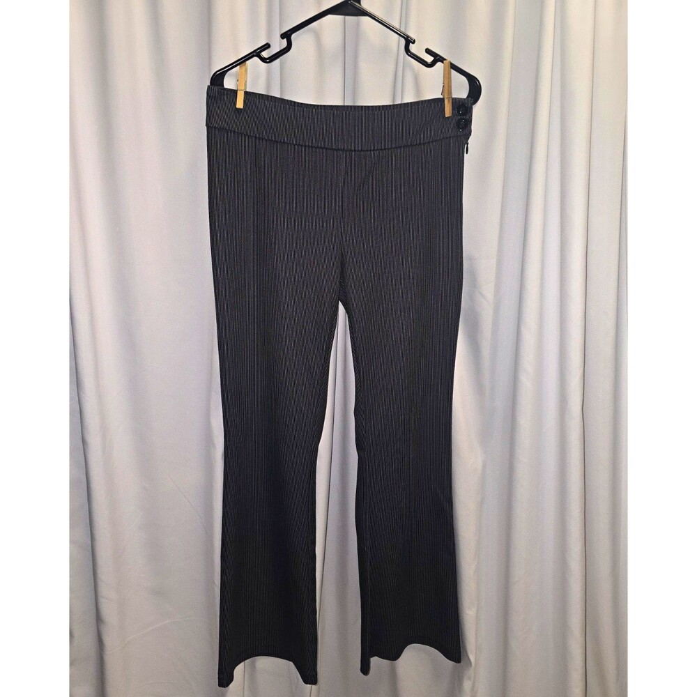 LE LIS Women's Dress Pants Size M Black White Pinstripe Flat Front